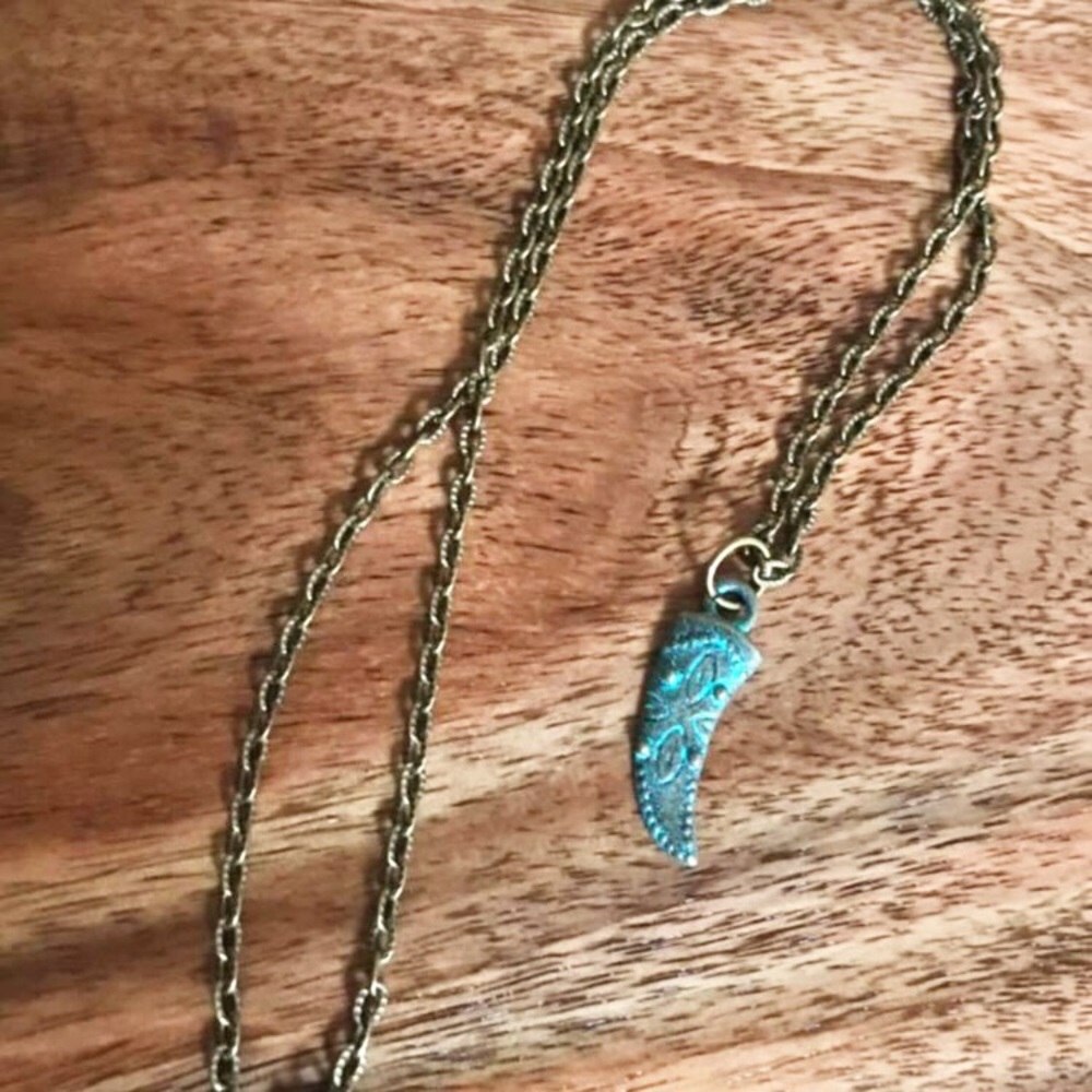 BOHO Antiqued Brass Necklace w/Patina Italian Horn